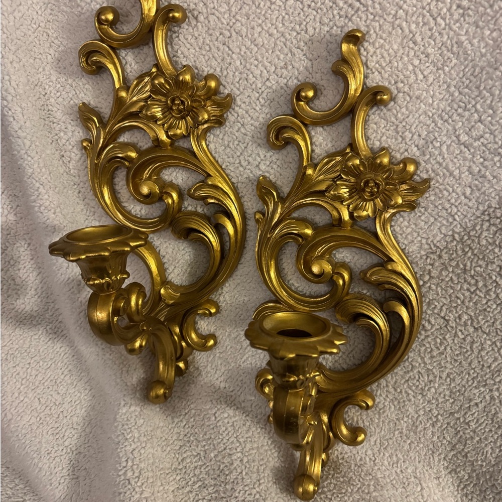 Elegant Vintage SYROCO Gold Wall Sconce Set